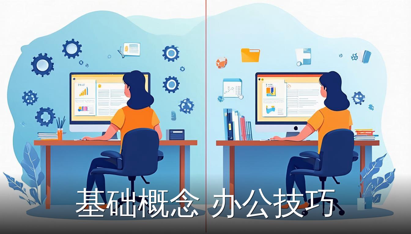 办公软件基础概念功能区界面扁平插画
