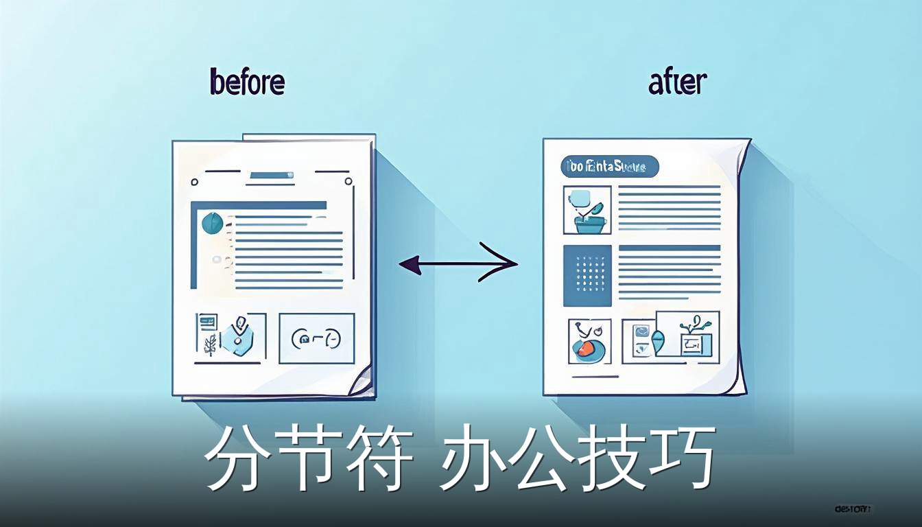 分节符办公技巧示意图，展示文档中纵向与横向页面混排效果