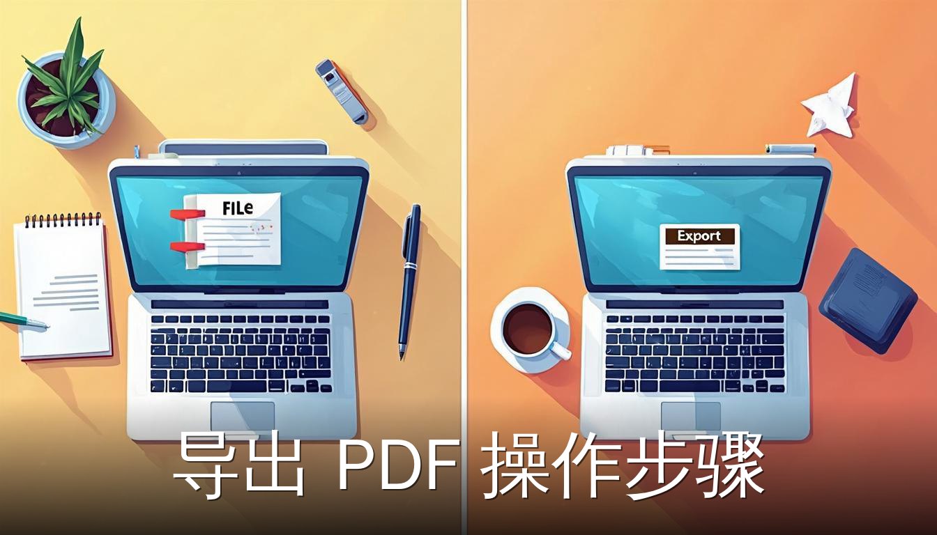 导出 PDF 操作步骤：在办公桌场景中展示文件导出功能
