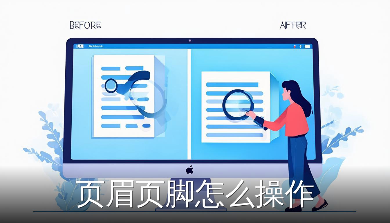 新手用户寻找页眉页脚功能入口的插画