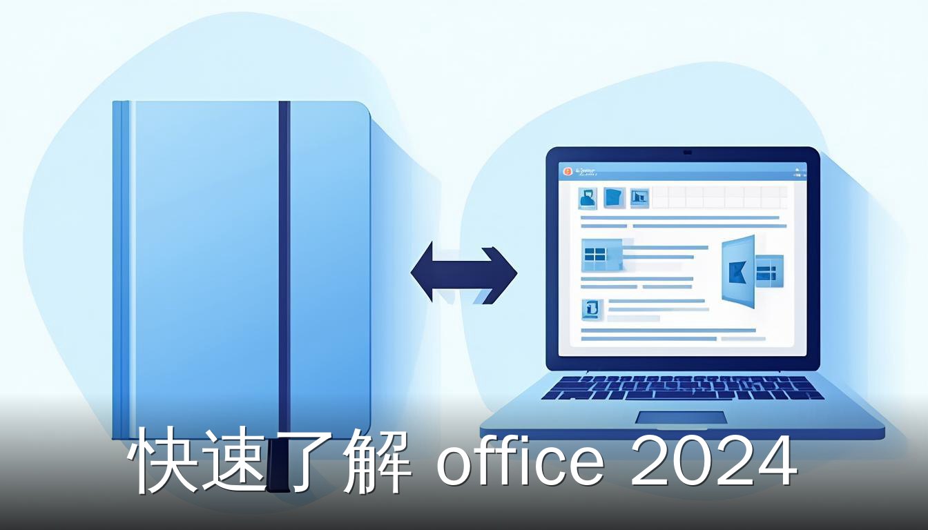 Office 2024 软件手册与笔记本电脑上的Excel界面，展示办公套件