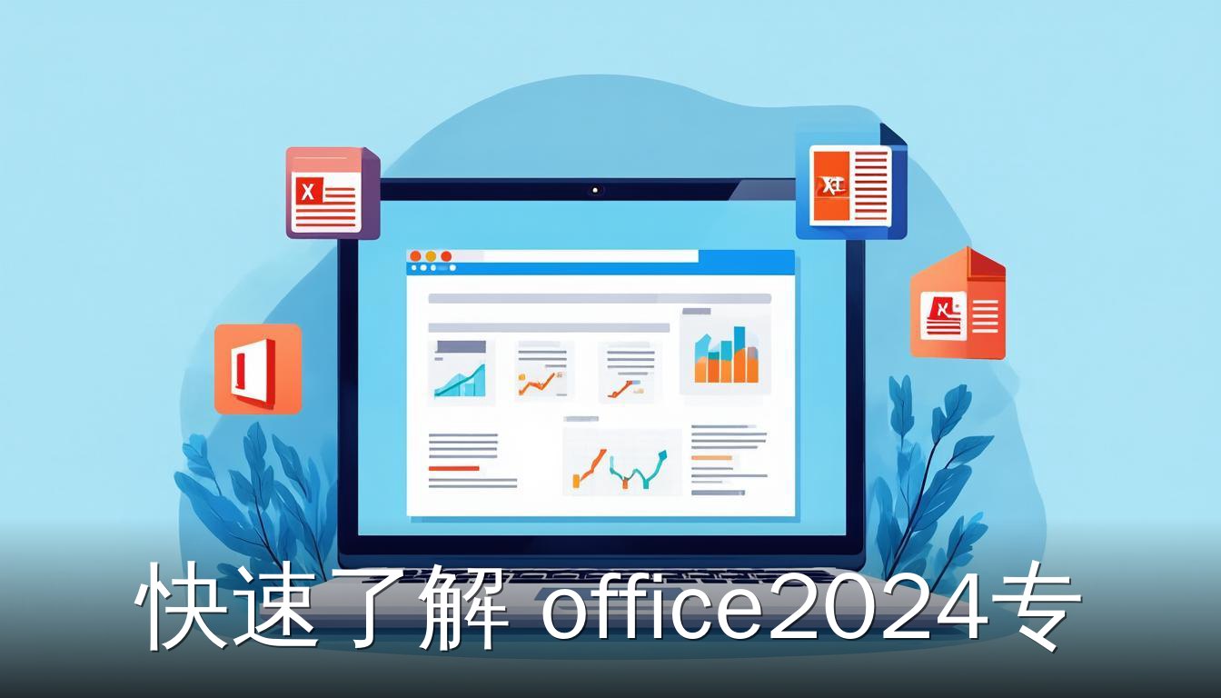 Office 2024专业增强版在笔记本电脑上的界面展示，包含Excel、Word和PowerPoint图标